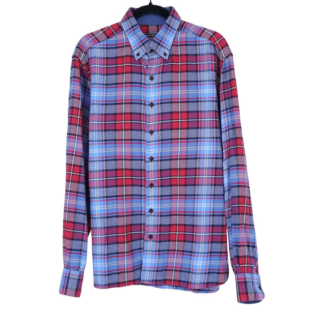 Hammer Made Flannel Button Down Shirt Red Blue Plaid Long Sleeve Men's L-XL/17